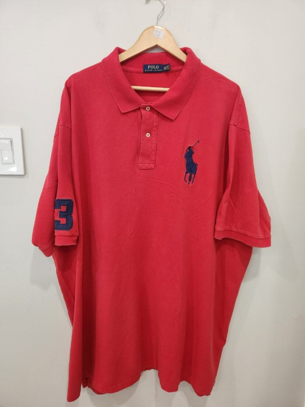 Polo Ralph Lauren Big Pony Crest Polo Shirt Mens 4XLT Red Waffle Knit EUC